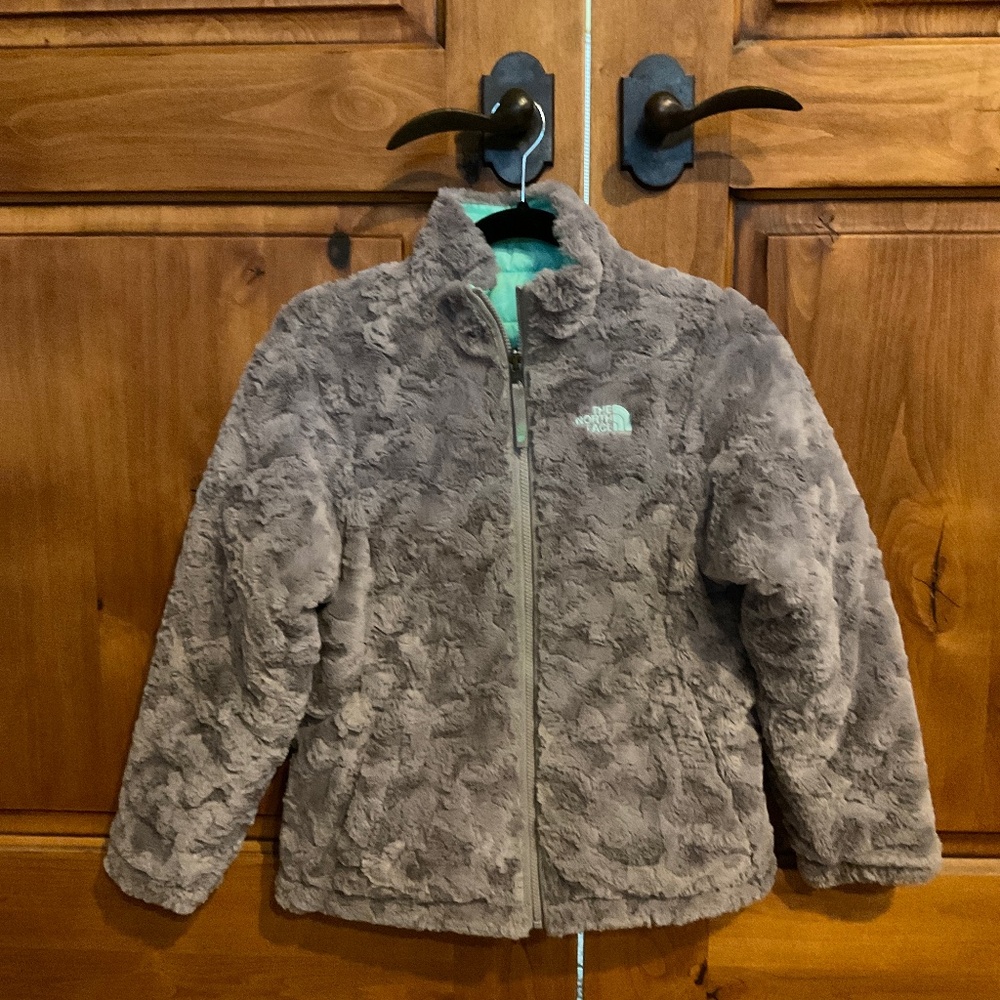 The North Face Reversible Puffer Sherpa Coat Mint green Gray SZ 14/16 large